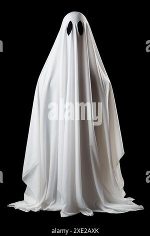 Costume fantasma realizzato in un foglio bianco su sfondo nero. Foto Stock