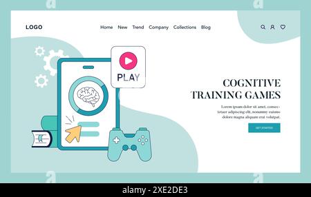 Concetto di Gamification sulla salute. Piattaforma interattiva per l'allenamento cerebrale e l'esercizio mentale. Migliorare le capacità cognitive attraverso i giochi online. Illustrazione vettoriale. Illustrazione Vettoriale