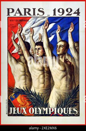 OLIMPIADI di PARIGI 1924 OLYMPIADE VINTAGE RETRO OLD PARIS 1924, poster dei Giochi Olimpici JEUX OLYMPIQUES litografia a colori, 1924, stampato da Hachard & Cie, Parigi, Foto Stock