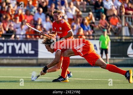 Utrecht, Paesi Bassi. 25 giugno 2024. UTRECHT, PAESI BASSI - GIUGNO 25: Jip Janssen dei Paesi Bassi spara durante la partita maschile FIH Hockey Pro League tra Paesi Bassi e Belgio allo Sportpark Maarschalkerweerd il 25 giugno 2024 a Utrecht, Paesi Bassi. (Foto di Rene Nijhuis/Agenzia BSR) credito: Agenzia BSR/Alamy Live News Foto Stock