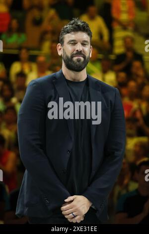 Pau Gasol di Spagna durante la partita internazionale di basket giocata tra Spagna e Italia al padiglione del Wizink Center il 25 giugno 2024 a Madrid SP Foto Stock