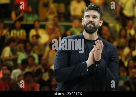 Pau Gasol di Spagna durante la partita internazionale di basket giocata tra Spagna e Italia al padiglione del Wizink Center il 25 giugno 2024 a Madrid SP Foto Stock