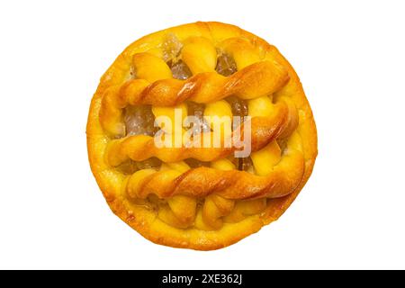 Vista dall'alto o piatto di deliziose torte fatte in casa con palme toddy isolate su sfondo bianco. Foto Stock