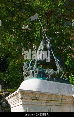 Statua equestre di San Giorgio il Drago Slayer a Budapest, Ungheria Foto Stock