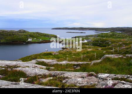 La costa di Rodel sull'isola di Harris nelle Ebridi esterne, Scozia, Regno Unito Foto Stock