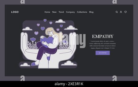 Concetto di empatia. Un'illustrazione nutriente di una donna che culla un cuore, che rappresenta compassione e comprensione nelle interazioni personali. Illustrazione vettoriale Illustrazione Vettoriale