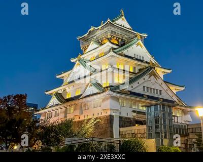 Konohana Ward, Osaka, Giappone. 24 dicembre 2023. Il Castello di Osaka di notte Foto Stock