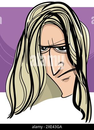 Uomo con capelli lunghi caricatura disegno illustrazione Foto Stock