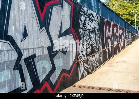 Graffittis al Waldstadion di Francoforte Foto Stock