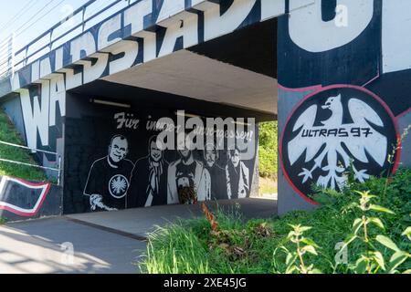 Graffittis al Waldstadion di Francoforte Foto Stock