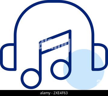 Note musicali e cuffie. Ascolto di musica. Pixel Perfect, icona traccia modificabile Illustrazione Vettoriale