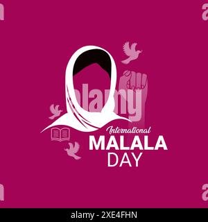 Giornata Mondiale del Malala. Illustrazione vettoriale del volto femminile. Celebrato ogni 12 luglio. Adatto per banner, biglietti d'auguri, social media, modelli vettoriali Illustrazione Vettoriale