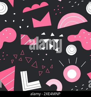 Forme geometriche astratte pattern senza cuciture. Vettoriale disegnato a mano varie forme e oggetti scarabocchiati. Modello astratto di stile moderno contemporaneo. Elegante illustrazione rosa. Stampigliatura. Tema oscuro Illustrazione Vettoriale