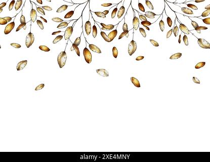 Bordo senza cuciture, striscione con rami secchi. Cornice disegnata a mano con clipart in erba isolata sullo sfondo. Natale, inverno, halloween Foto Stock