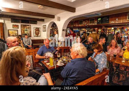 Gruppo musicale celtico in un pub Foto Stock