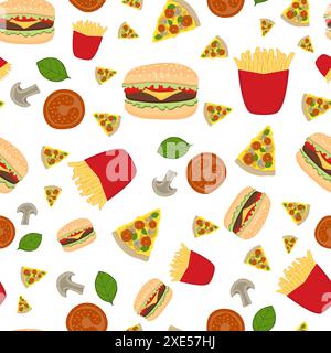 Ripetizione vettore fast food su sfondo bianco Illustrazione Vettoriale