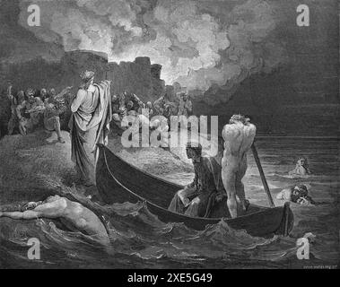 Dante Alighieri: Inferno: Canto VIII. Virgilio e Dante hanno attraversato il fiume Stige e sbarcato prima della città di Dis. Qui incontrano i diavoli che sorvegliano le porte della città. Foto Stock