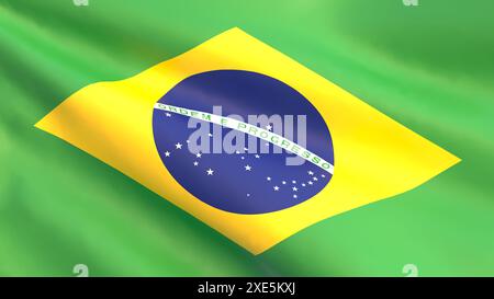 Rendering 3D della bandiera brasiliana che fluttua nel vento. Foto Stock