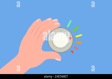 Illustrazione concettuale piatta della rotazione della manopola, del pulsante di controllo del volume illustrazione concettuale piatta della rotazione della manopola, volume Contr Foto Stock