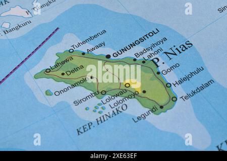 Mappa di Gunungsitoli City, è una città sull'isola di Nias, provincia di Sumatra settentrionale, Indonesia Foto Stock