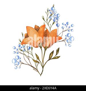 Acquerello composizione di Orange Yellow Blue Blue Abstract cute Light Flowers. Illustrazione. Elemento di design per carte, inviti, cosmetici, tessili, noi Foto Stock