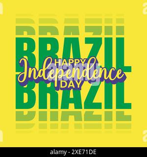Giorno dell'indipendenza del Brasile celebrando il biglietto d'auguri con moderna illustrazione vettoriale tipografica su sfondo giallo. Banner , poster, volantino per il 7° Illustrazione Vettoriale
