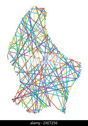 Mappa astratta del Lussemburgo che mostra il paese con linee colorate incrociate casuali come una ragnatela Illustrazione Vettoriale