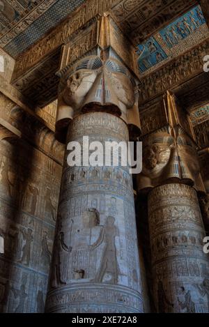 Le grandi colonne, il vestibolo, il tempio di Hathor, Dendera, Qena, Egitto, Nord Africa, Africa Copyright: RichardxMaschmeyer 801-3904 Foto Stock