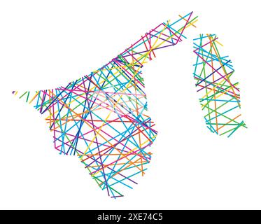 Mappa astratta del Brunei che mostra il paese con linee colorate incrociate casuali come una ragnatela Illustrazione Vettoriale