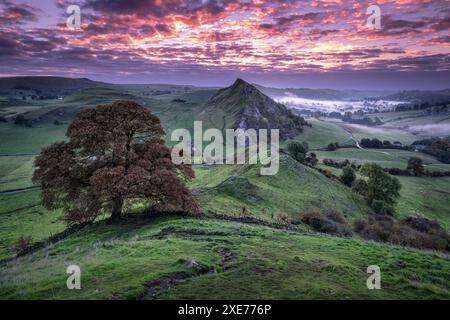 Parkhouse Hill all'alba da Chrome Hill, vicino a Longnor, Peak District National Park, Derbyshire, Inghilterra, Regno Unito, Europa Foto Stock