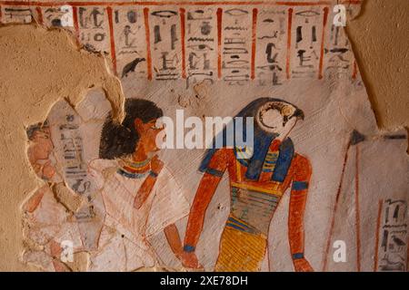 Dipinti murali, Tomba di Roy, TT255, fine della XVIII dinastia, Tombe dei Nobili, Antica Tebe, sito patrimonio dell'umanità dell'UNESCO, Luxor, Eygpt Foto Stock