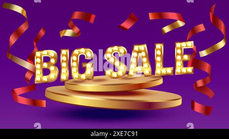 Offerta speciale, opuscolo sconto, grande offerta, serata Las Vegas. Vettore Illustrazione Vettoriale