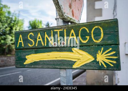 Cartello segnaletico cammino de Santiago Foto Stock