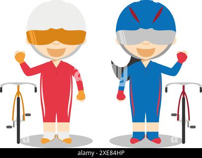 Illustrazioni vettoriali sportive: Ciclismo Track personaggi dei cartoni animati maschili e femminili Illustrazione Vettoriale
