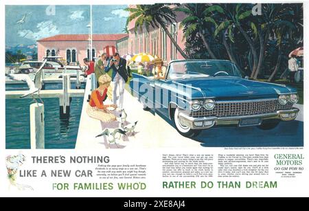 1960 Cadillac Convertible Add - "per le famiglie che preferiscono fare piuttosto che sognare". Foto Stock