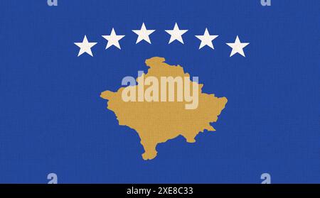 Bandiera del Kosovo. Bandiera del nuovo paese europeo, Repubblica del Kosovo, sulla superficie del tessuto. Trama del tessuto. IO Foto Stock