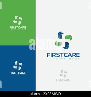 Simbolo logo First Care Medical. Elemento modello vettoriale piatto disegno logo farmacia. Illustrazione Vettoriale