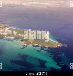 Immagine aerea di Whitemill Point, Whitemill Bay, a nord di Sanday Island, Isole Orcadi, Scozia, Regno Unito Foto Stock