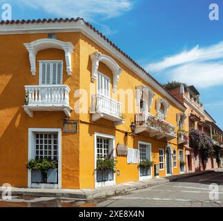 Città storica Cartagena de Indias, splendida architettura coloniale nella città più bella della Colombia. Foto Stock