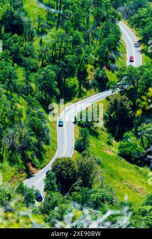 Autostrada generale ripida e ventosa; tra Hospital Rock e Big Trees Trail; Sequoia National Park; California; Stati Uniti Foto Stock