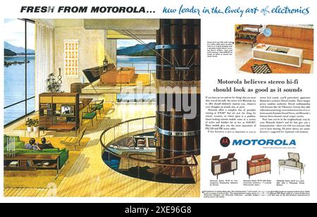 1963 annuncio stereo Hi-Fi Motorola con Charles Schridde Art Foto Stock