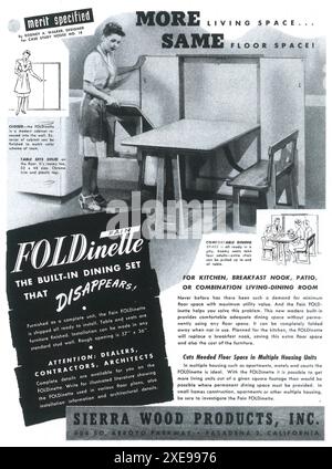1947 buffet con menu a incasso Foldinette Foto Stock