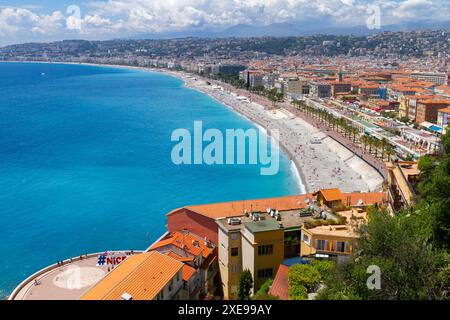 Baia di Nizza, Francia Baie des Anges Promenade des Anglais Foto Stock