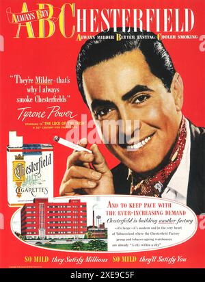 1948 Chesterfield sigarette ad con Tyrone Power Foto Stock