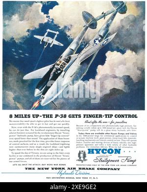 1944 WW2 New York Air Brake Company Hydraulic Division Hycon Stratopower Pump con Lockheed P-38 Lightning Heavy Fighter ADD - Desert to Cold Foto Stock