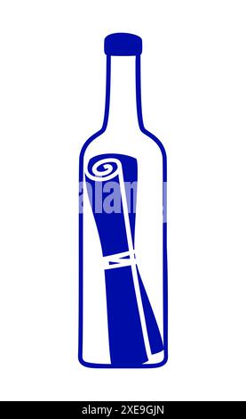 Messaggio sul simbolo di un flacone, una lettera arrotolata in un flacone Illustrazione Vettoriale