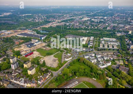 Vista aerea, cantiere con nuovo edificio Kaiserquartier, anche quartiere Kaiserstrasse, tra Forellstrasse e Lackmanns Hof, Sinterwerke GmbH Foto Stock