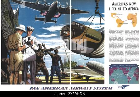 1941 Pan Am Air Ferry Service ad - Lifeline to Africa - Boeing 314 Clipper Foto Stock