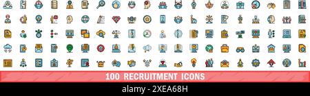 100 set di icone di reclutamento. Linea di colore Set di icone vettoriali di reclutamento linea sottile colore piatto su bianco Illustrazione Vettoriale