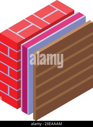 Icona isometrica che illustra i diversi livelli di un sistema composito di isolamento termico esterno Illustrazione Vettoriale